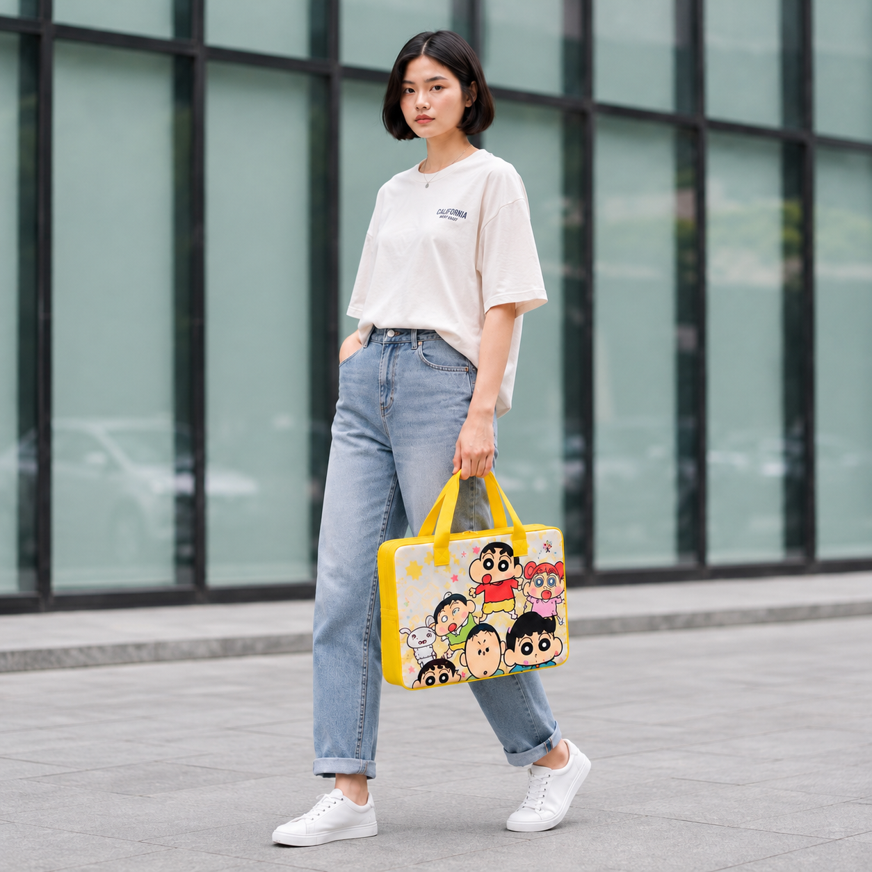 Kawaii Cartoon Tote Bag | Cute Anime Print Handbag with Zipper | Study & Travel Bag