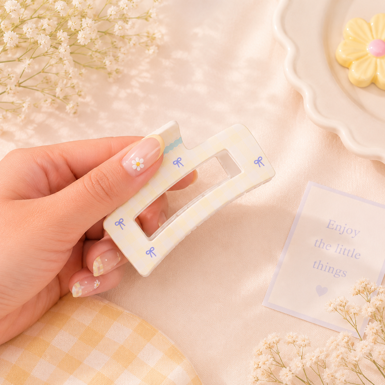 Pastel Gingham Bow Claw Clip