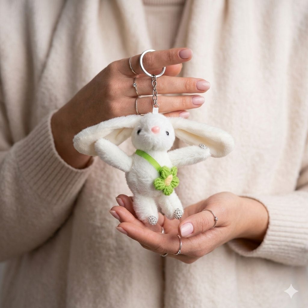 Rhinestone Plushie Bag Charm | Kawaii Bear, Bunny, Raccoon & Puppy Keychain