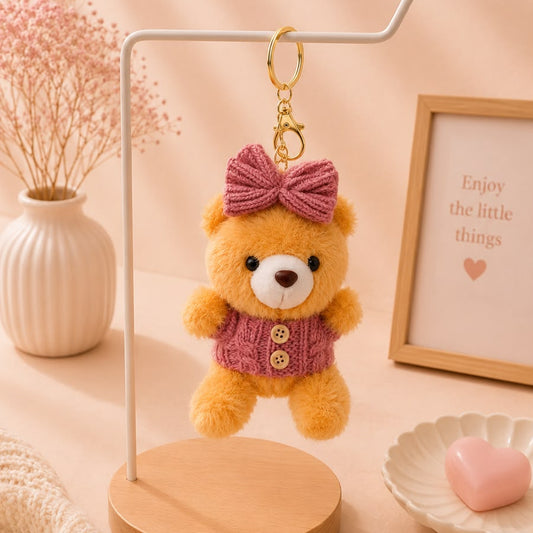 Knit Sweater Bow Teddy Plushie Keychain – Kawaii Bear Bag Charm