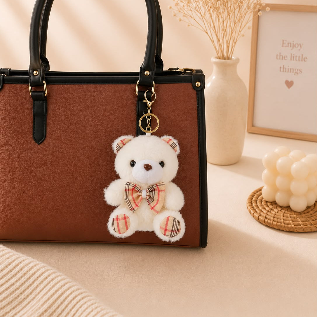 Plaid Bow Teddy Bear Plushie Keychain – Kawaii Bear Bag Charm