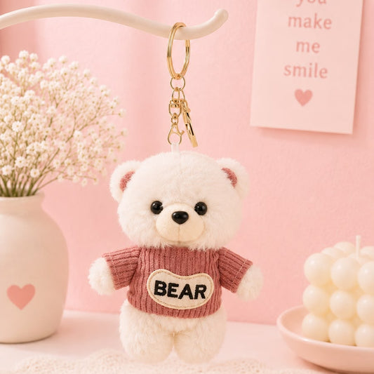 Sweater Bear Plushie Keychain – Cute Teddy Bag Charm