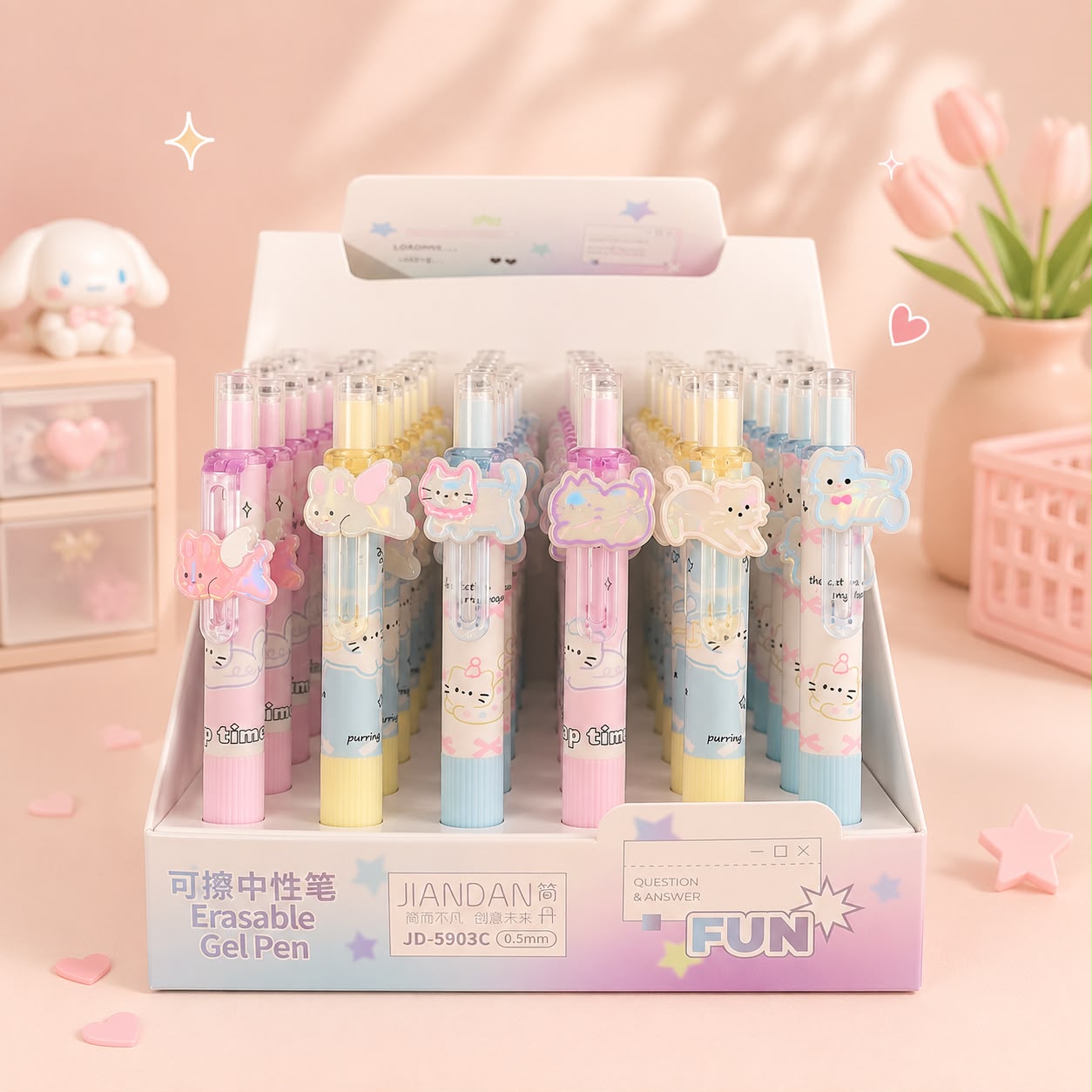 Premium Meow Kawaii Erasable Gel Pens with 3D Meow Charms| Random Design
