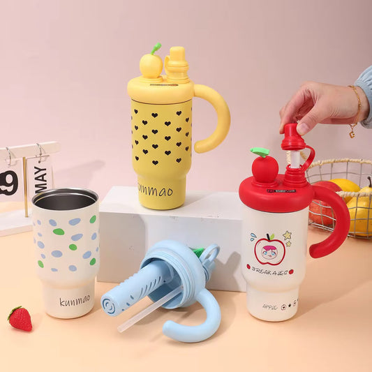 Kawaii Fruit Top Sipper Tumbler with Handle – 2-in-1 Straw & Direct Drink