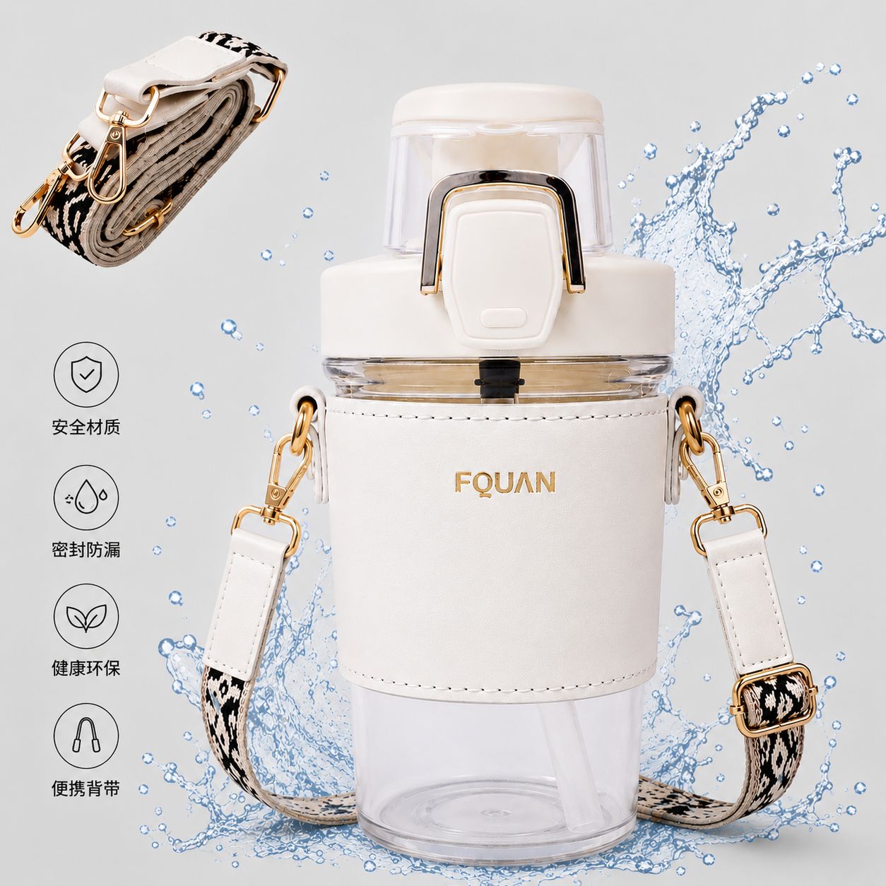 FQUAN Crossbody Water Bottle with Strap