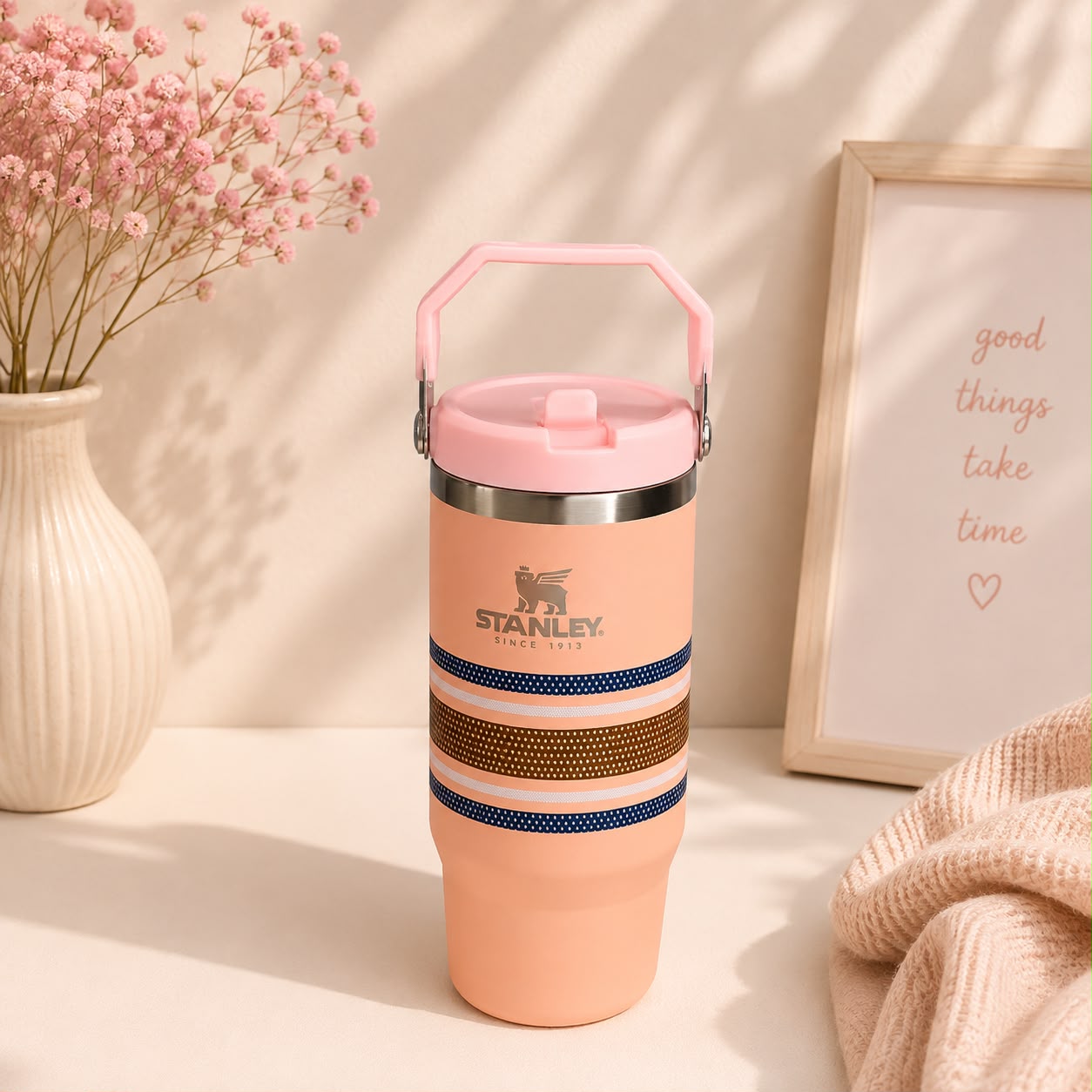 Stanley Inspired IceFlow Flip Straw Tumbler | Citron & Cool Serene Brushstrokes | 30oz