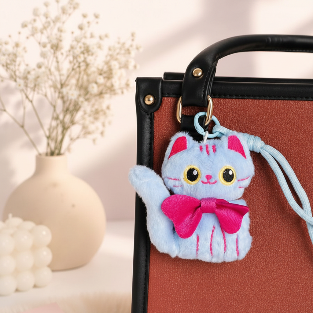 The Nerdy Cats Club Plush Keychain | Kawaii Cat Bag Charm with Glasses & Bow