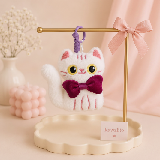 The Nerdy Cats Club Plush Keychain | Kawaii Cat Bag Charm with Glasses & Bow