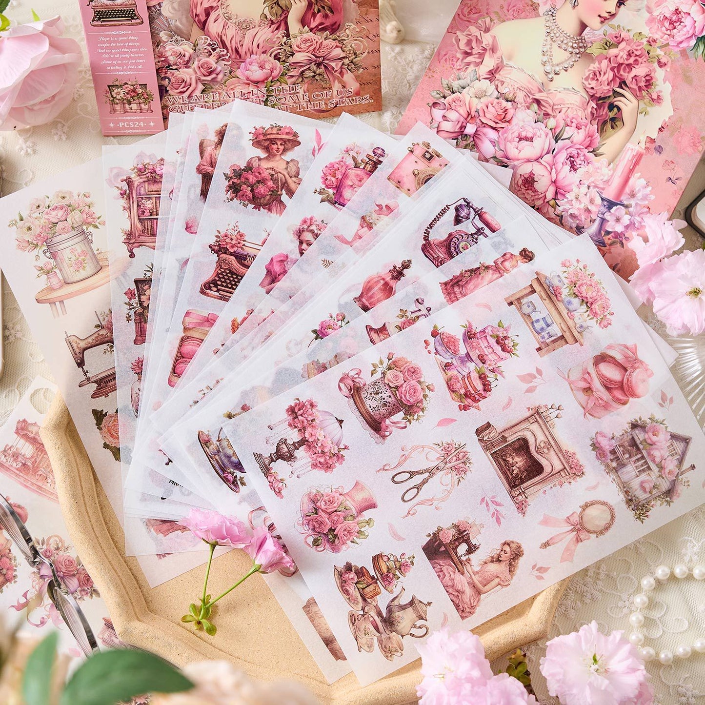 Vintage Victorian Floral Sticker Book Set | Kawaii Junk Journal Kit