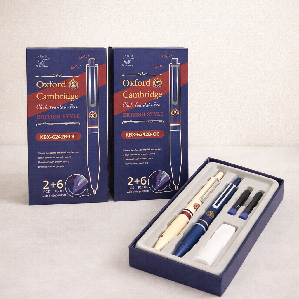 Oxford Cambridge Click Fountain Pen KBX-6242B-OC gift box with two pens and ink refills