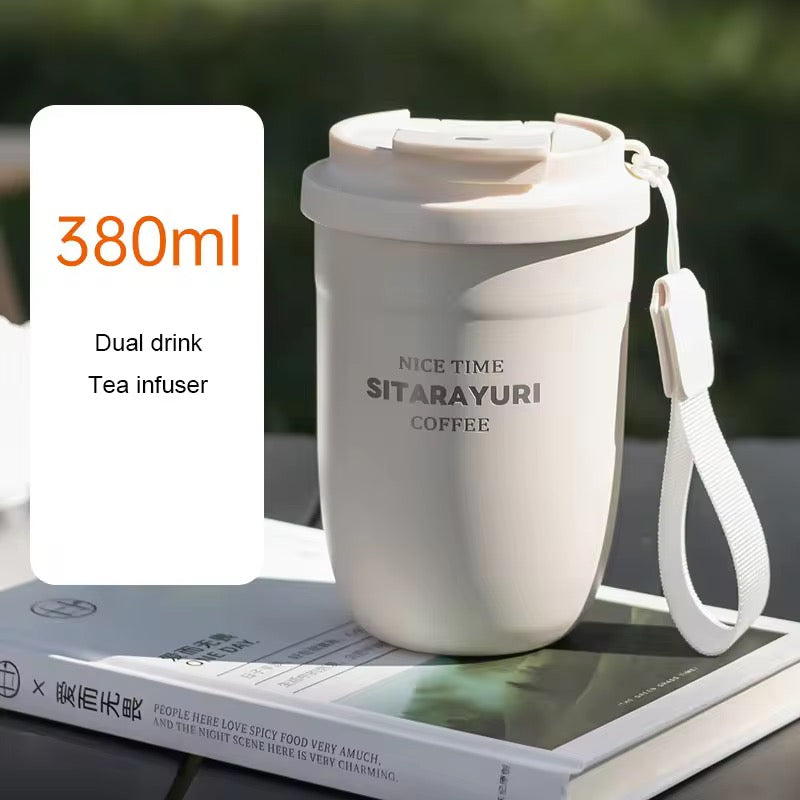 Sitarayuri Insulated Coffee Tumbler | Premium Stainless Steel Travel Mug with Wrist Strap