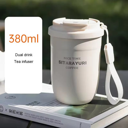 Sitarayuri Insulated Coffee Tumbler | Premium Stainless Steel Travel Mug with Wrist Strap