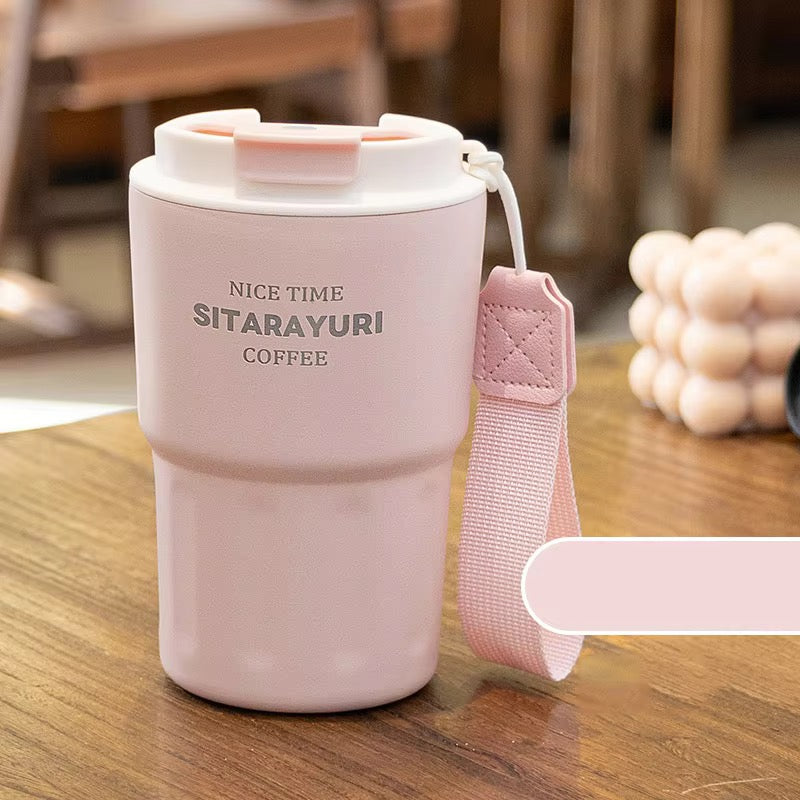 Sitarayuri Insulated Coffee Tumbler | Premium Stainless Steel Travel Mug with Wrist Strap