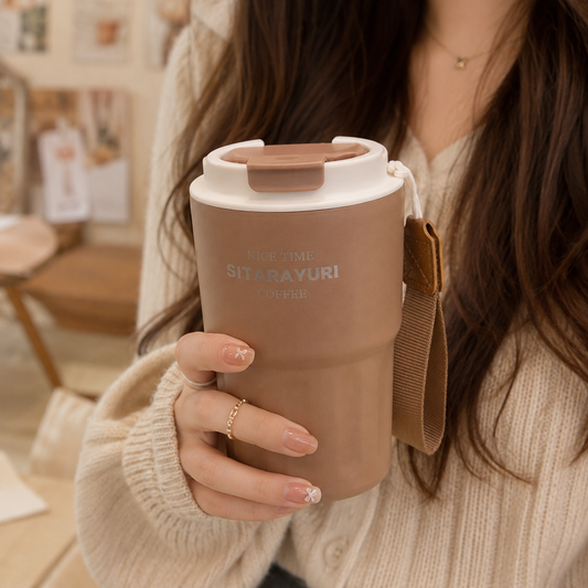 Sitarayuri Insulated Coffee Tumbler | Premium Stainless Steel Travel Mug with Wrist Strap