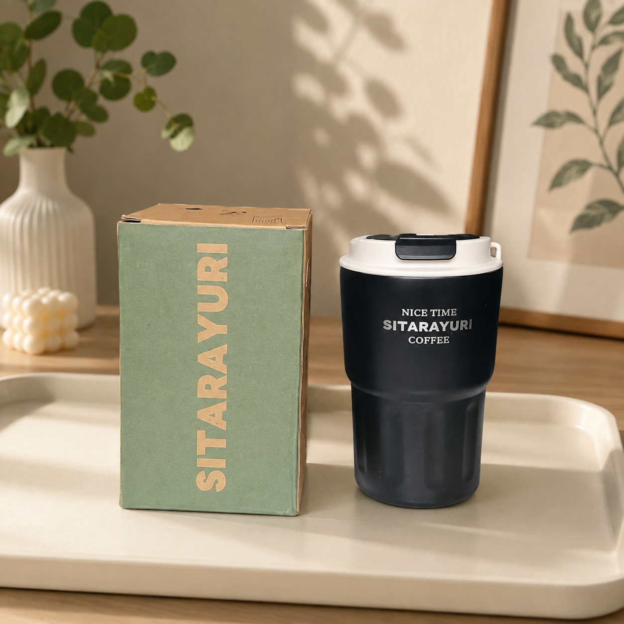 Sitarayuri Insulated Coffee Tumbler | Premium Stainless Steel Travel Mug with Wrist Strap