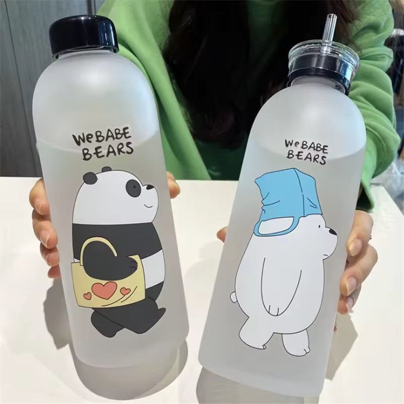 We Babe Bears Frosted Water Bottle with Straw