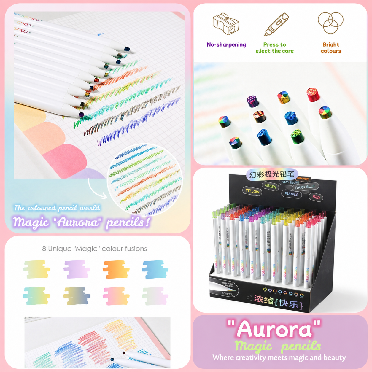 Aurora Gradient Pencils – No-Sharpen Push-Up Colour Pencil Set