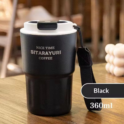 Sitarayuri Insulated Coffee Tumbler | Premium Stainless Steel Travel Mug with Wrist Strap