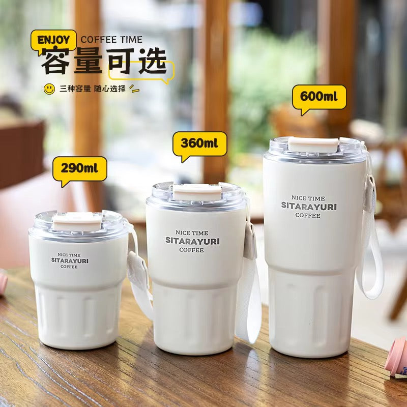 Sitarayuri Insulated Coffee Tumbler | Premium Stainless Steel Travel Mug with Wrist Strap