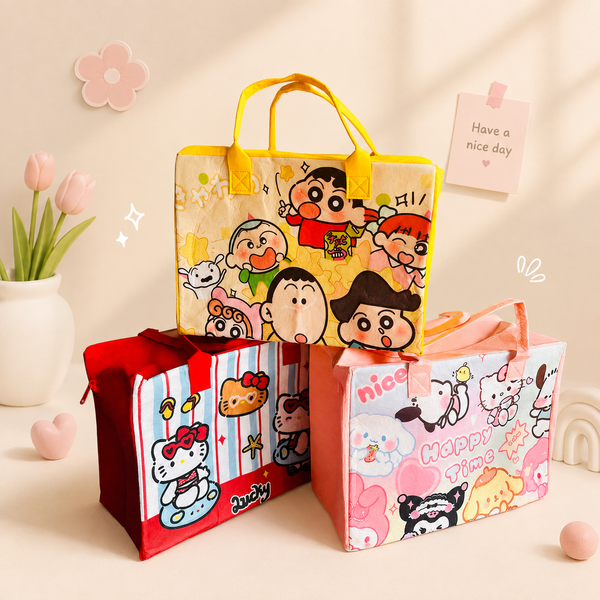 Kawaii Cartoon Tote Bag | Cute Anime Print Handbag with Zipper | Study & Travel Bag