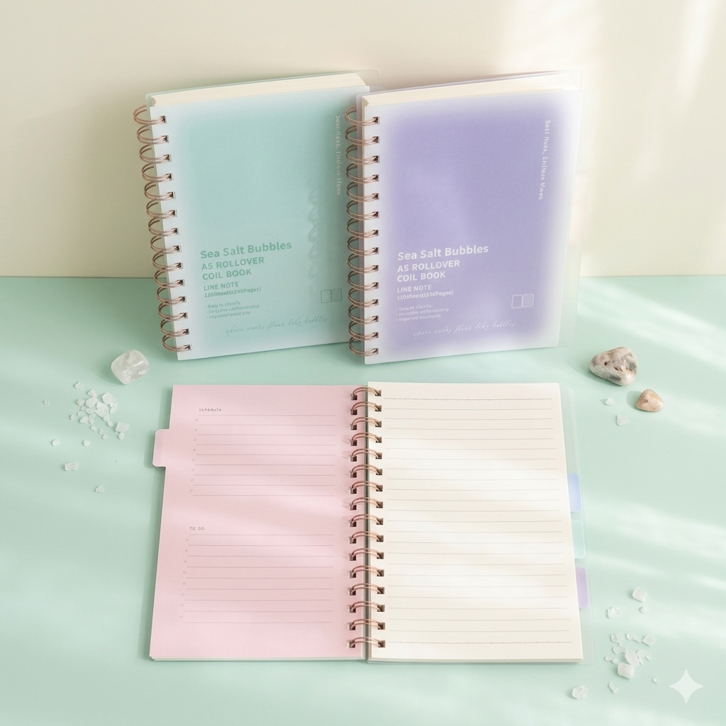 Sea Salt Bubbles A5 Rollover Coil Notebook | Pastel Kawaii Stationery