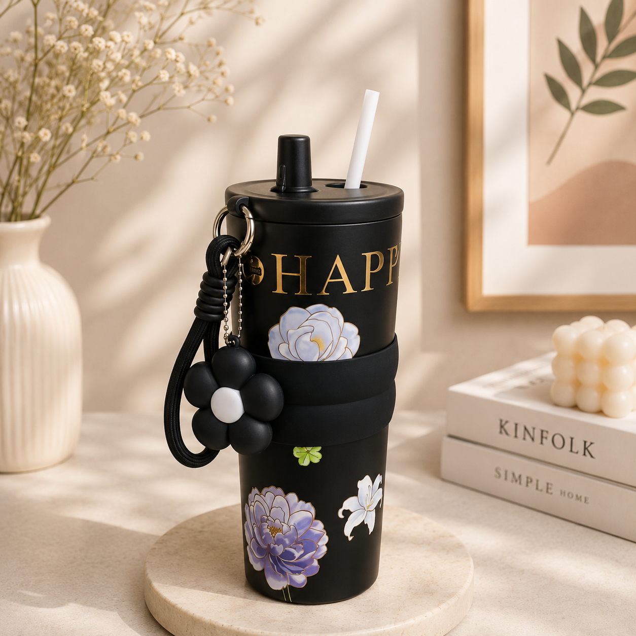 Floral Happy Wish Insulated Tumbler with Daisy Charm
