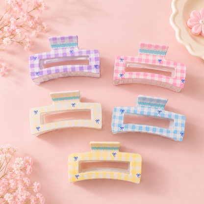 Pastel Gingham Bow Claw Clip