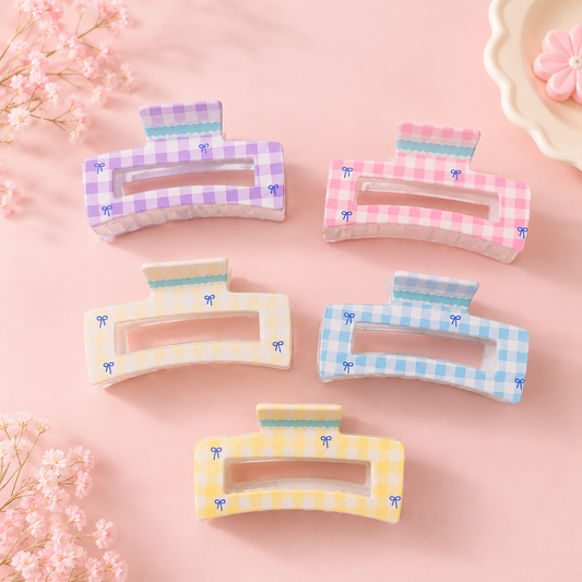 Pastel Gingham Bow Claw Clip