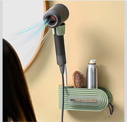 Wall-Mounted Hair Dryer Holder with Storage Shelf – No Drilling Required
