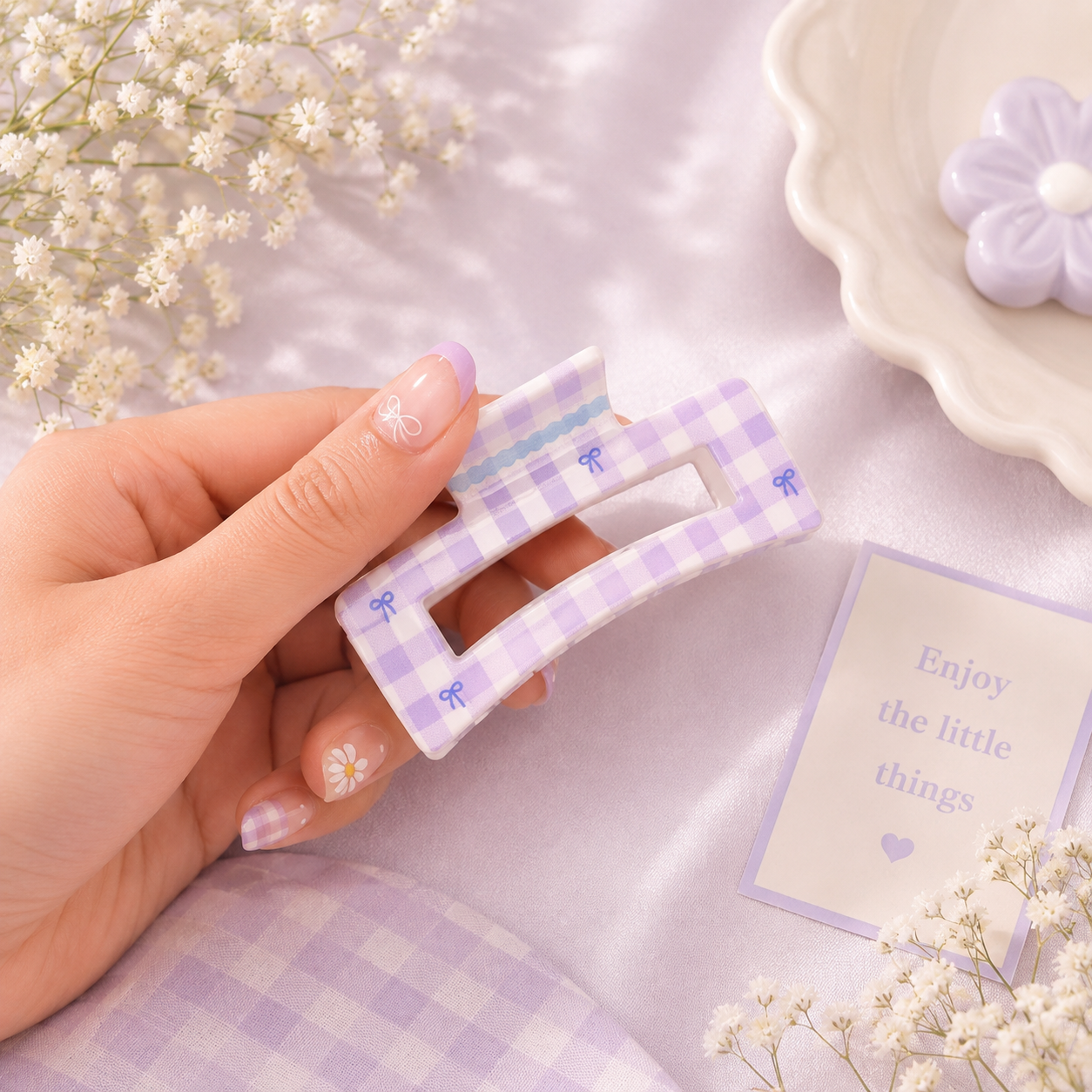Pastel Gingham Bow Claw Clip