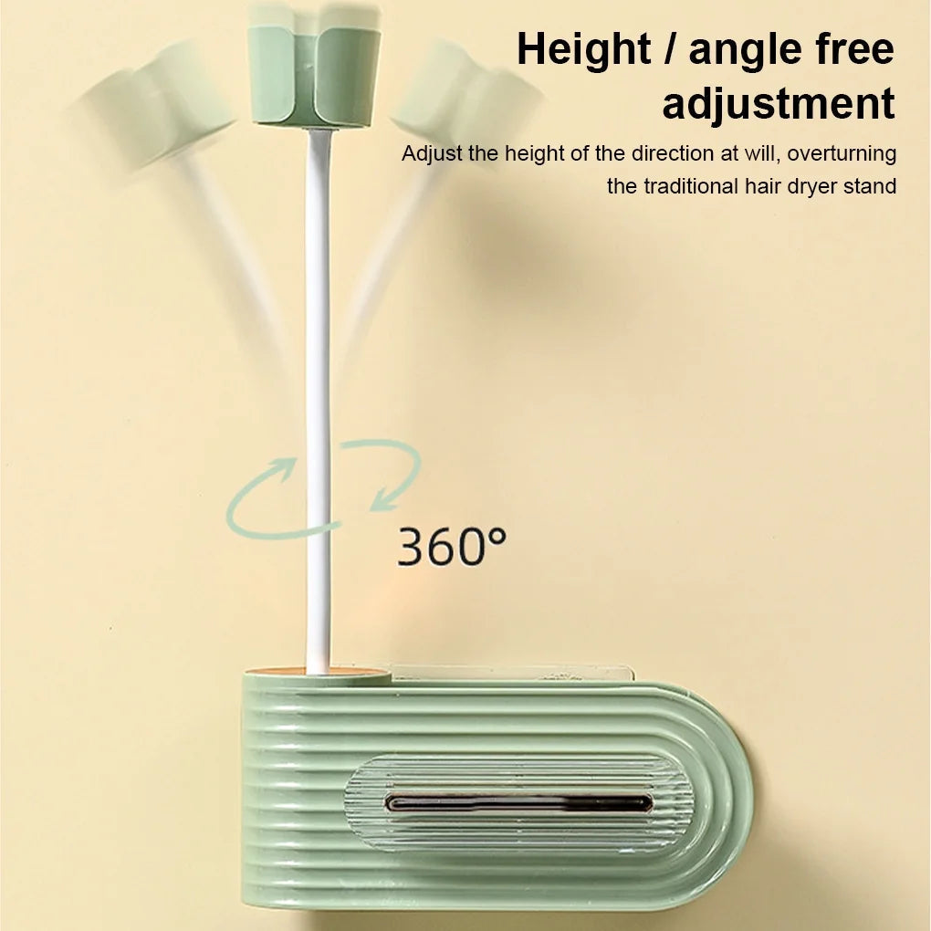 Wall-Mounted Hair Dryer Holder with Storage Shelf – No Drilling Required