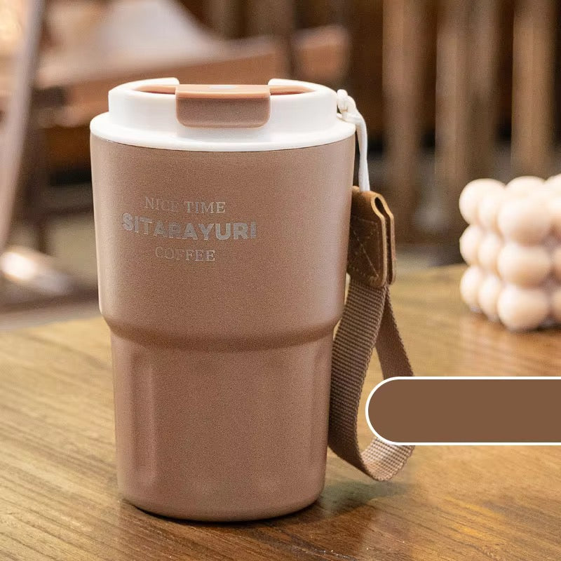 Sitarayuri Insulated Coffee Tumbler | Premium Stainless Steel Travel Mug with Wrist Strap