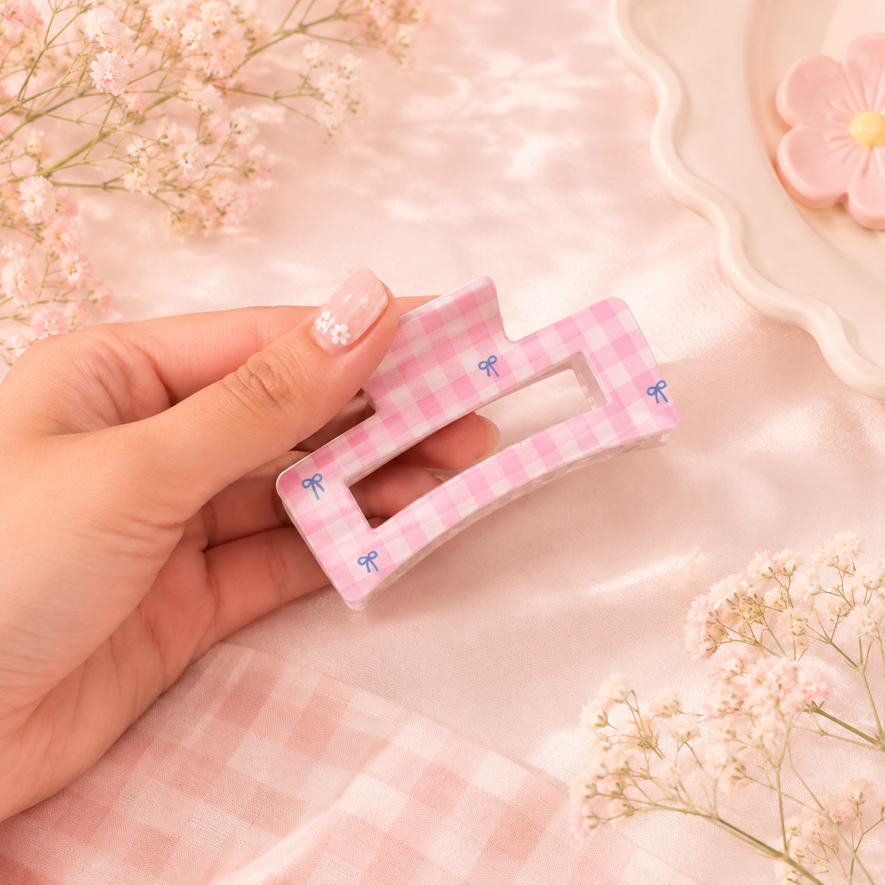 Pastel Gingham Bow Claw Clip