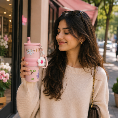Floral Happy Wish Insulated Tumbler with Daisy Charm