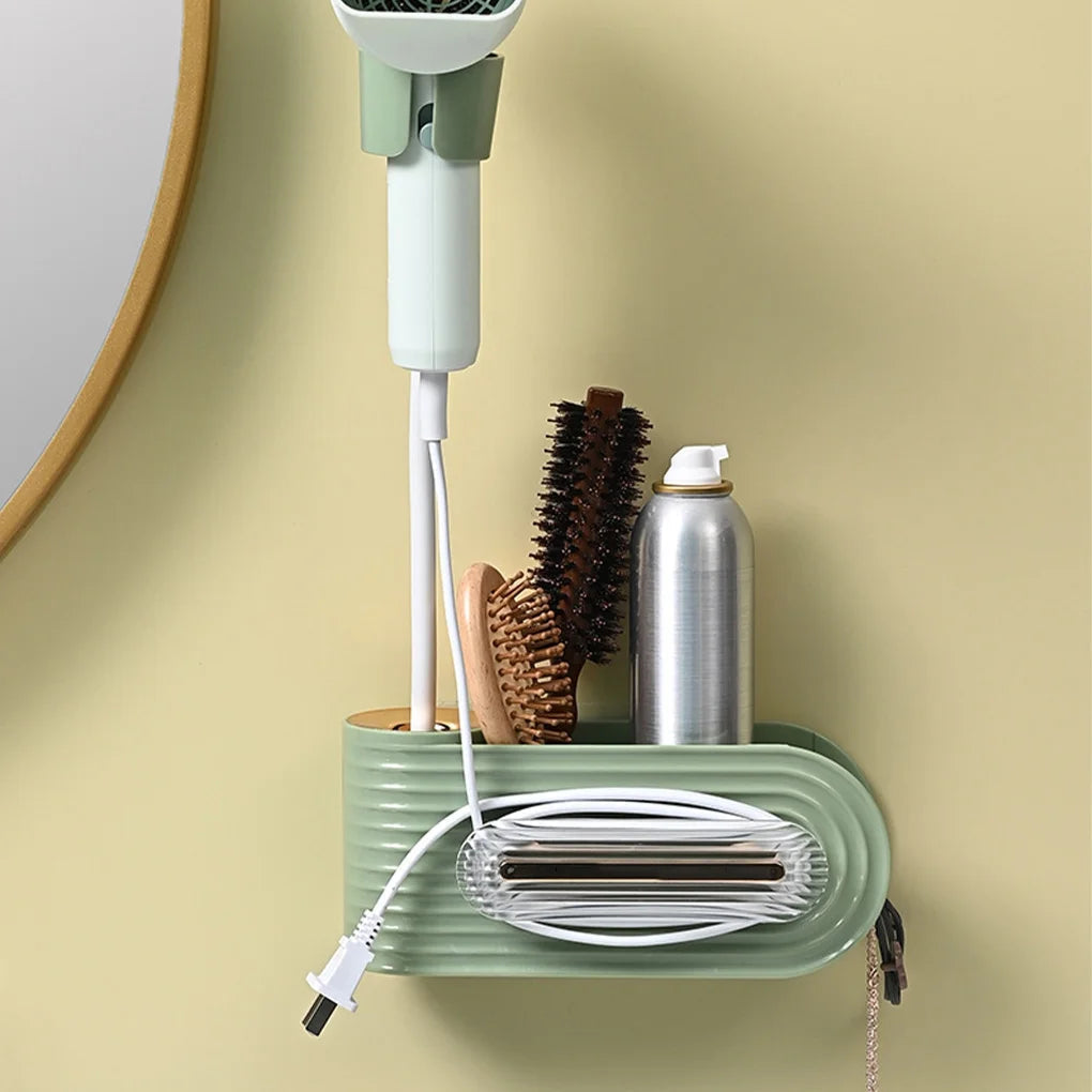 Wall-Mounted Hair Dryer Holder with Storage Shelf – No Drilling Required
