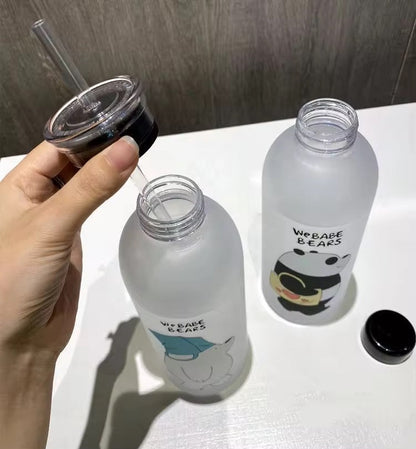 We Babe Bears Frosted Water Bottle with Straw