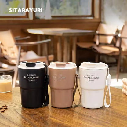 Sitarayuri Insulated Coffee Tumbler | Premium Stainless Steel Travel Mug with Wrist Strap