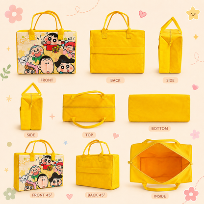 Kawaii Cartoon Tote Bag | Cute Anime Print Handbag with Zipper | Study & Travel Bag