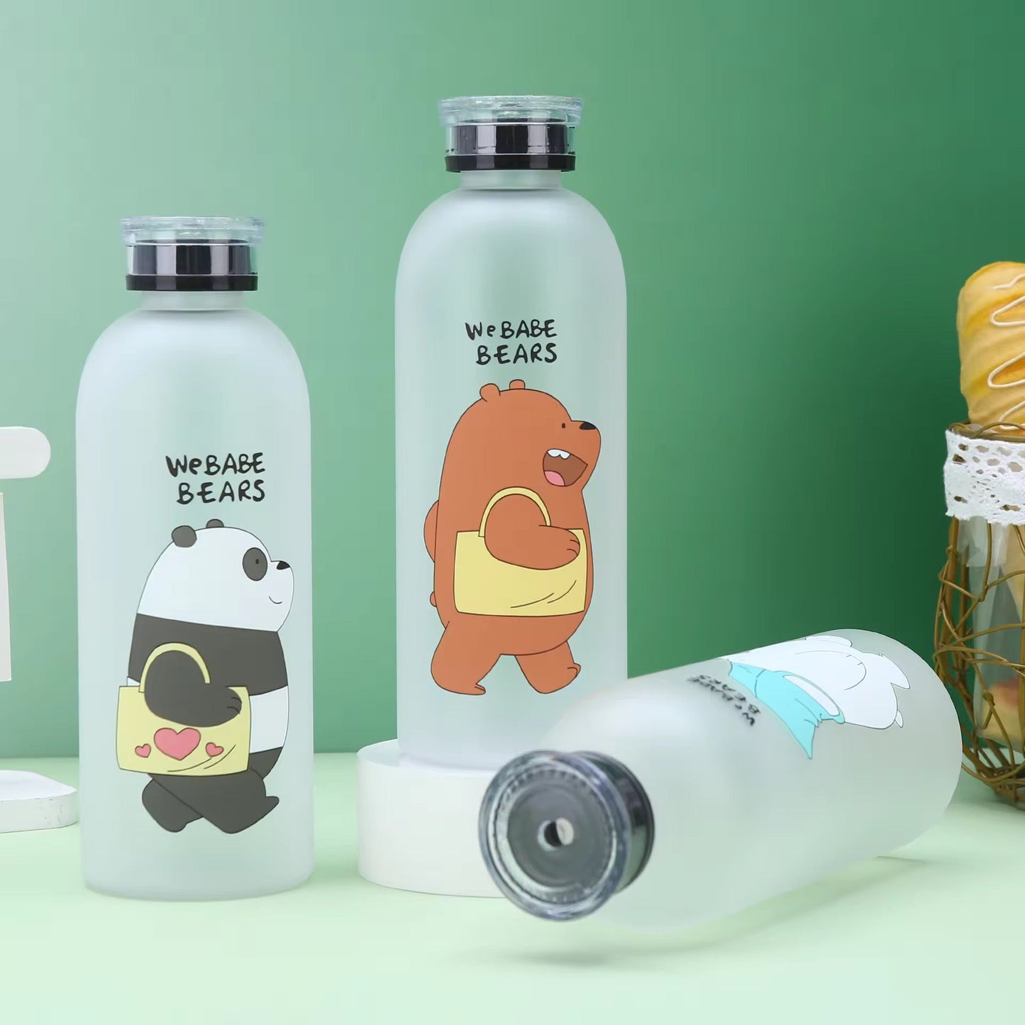 We Babe Bears Frosted Water Bottle with Straw