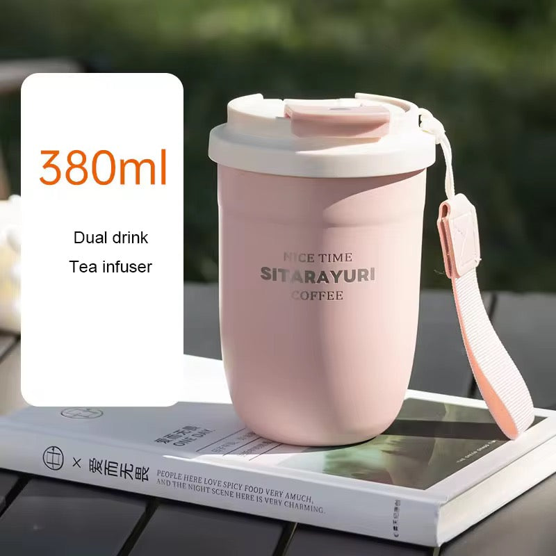 Sitarayuri Insulated Coffee Tumbler | Premium Stainless Steel Travel Mug with Wrist Strap