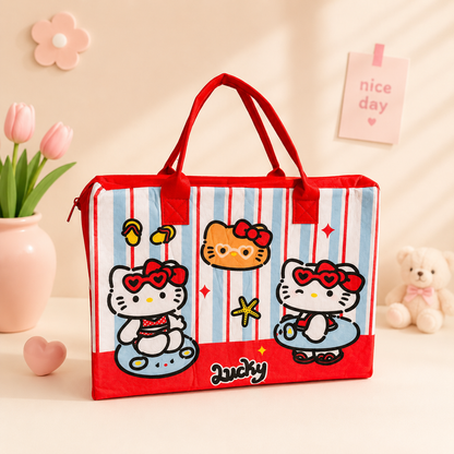 Kawaii Cartoon Tote Bag | Cute Anime Print Handbag with Zipper | Study & Travel Bag