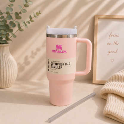 Stanley-Inspired Flowstate Quencher Tumbler | 40oz | Pink, Sage, Fog Blue, Lavender, Grey & White