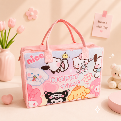 Kawaii Cartoon Tote Bag | Cute Anime Print Handbag with Zipper | Study & Travel Bag