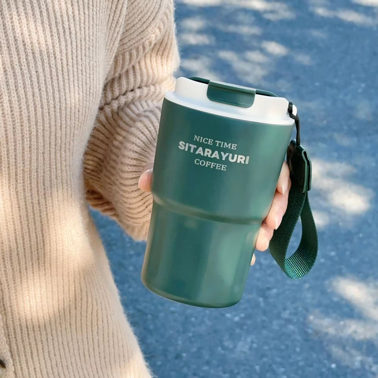 Sitarayuri Insulated Coffee Tumbler | Premium Stainless Steel Travel Mug with Wrist Strap