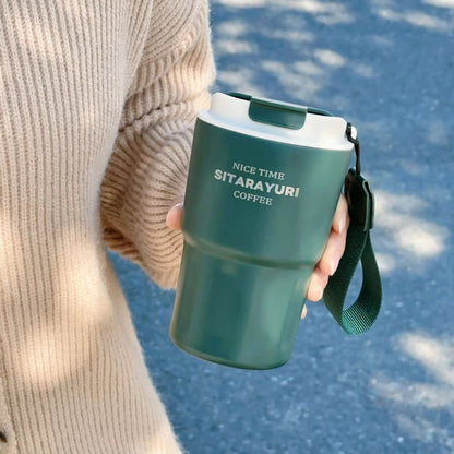 Sitarayuri Insulated Coffee Tumbler | Premium Stainless Steel Travel Mug with Wrist Strap