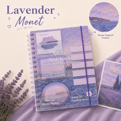 Artistic Spiral Notebook with Sticky Notes | Artist Oil Painting Series | Monet & Van Gogh Inspired