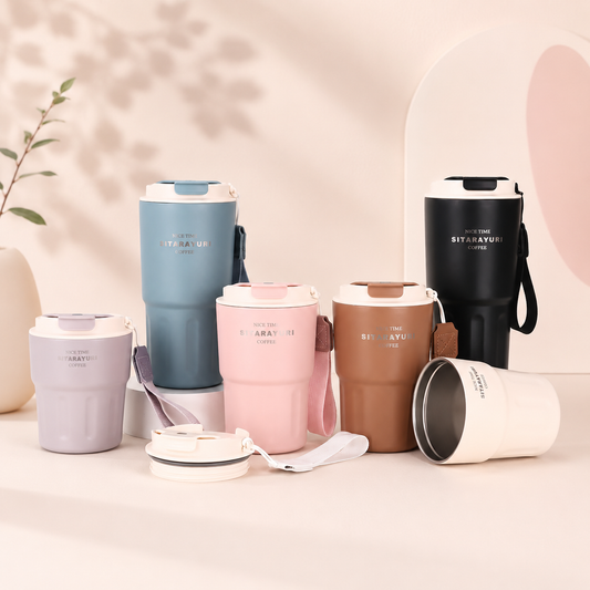 Sitarayuri Insulated Coffee Tumbler | Premium Stainless Steel Travel Mug with Wrist Strap