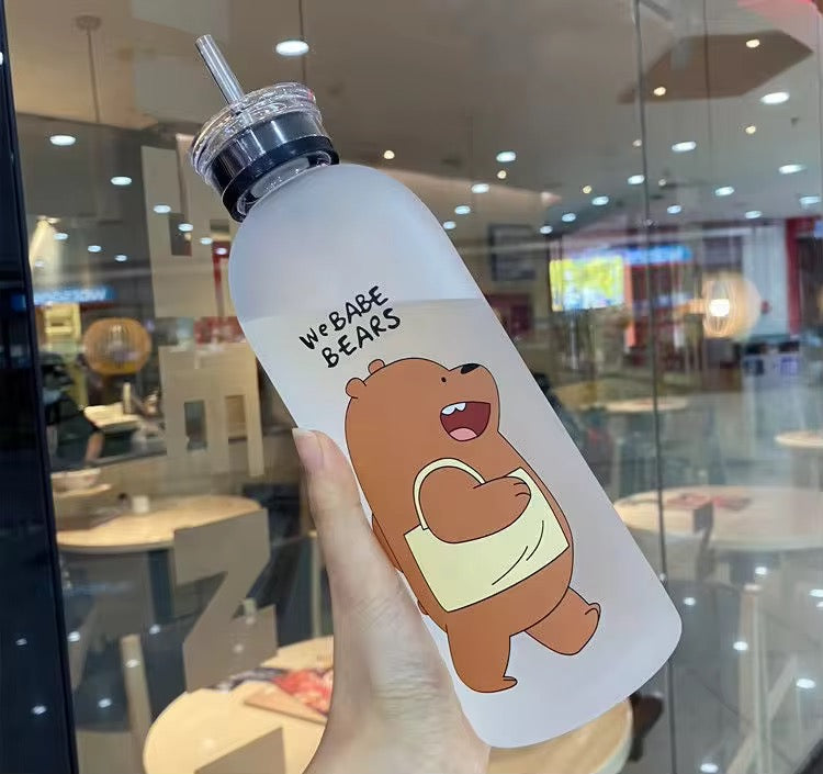 We Babe Bears Frosted Water Bottle with Straw
