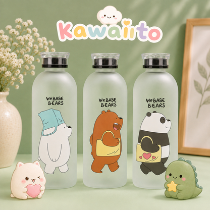 We Babe Bears Frosted Water Bottle with Straw
