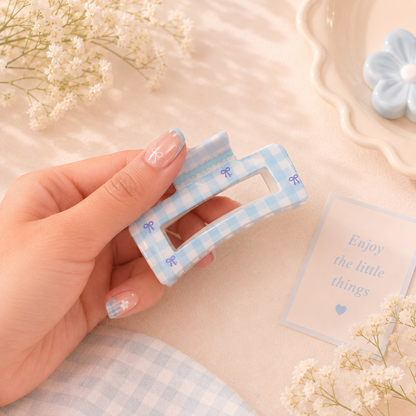 Pastel Gingham Bow Claw Clip